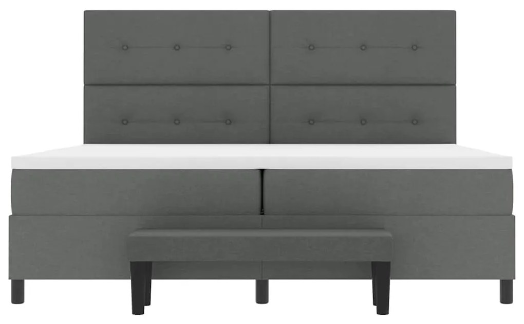 Cama Box Spring com Colchão e Banco Cinza Escuro 200x200 cm Tecido