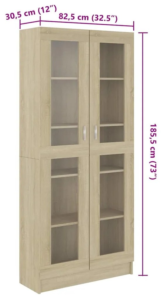 Armário vitrine derivados de madeira carvalho sonoma