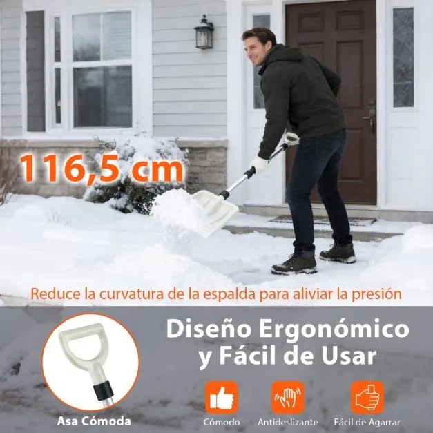 Pá para neve leve com cabo ergonómico e haste de alumínio resistente para entradas de carros, calçadas, jardins Branca