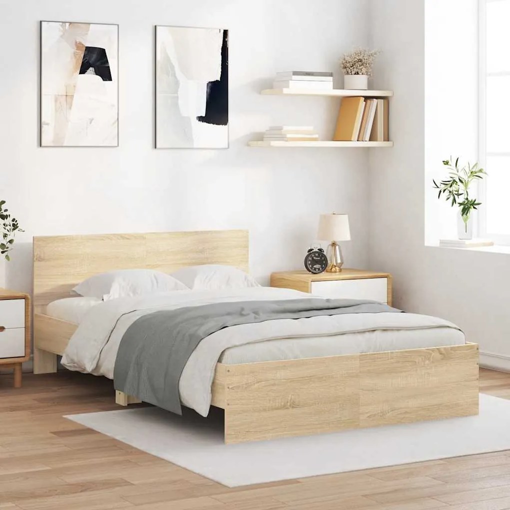 Estrutura de cama com cabeceira 120x190 cm carvalho sonoma
