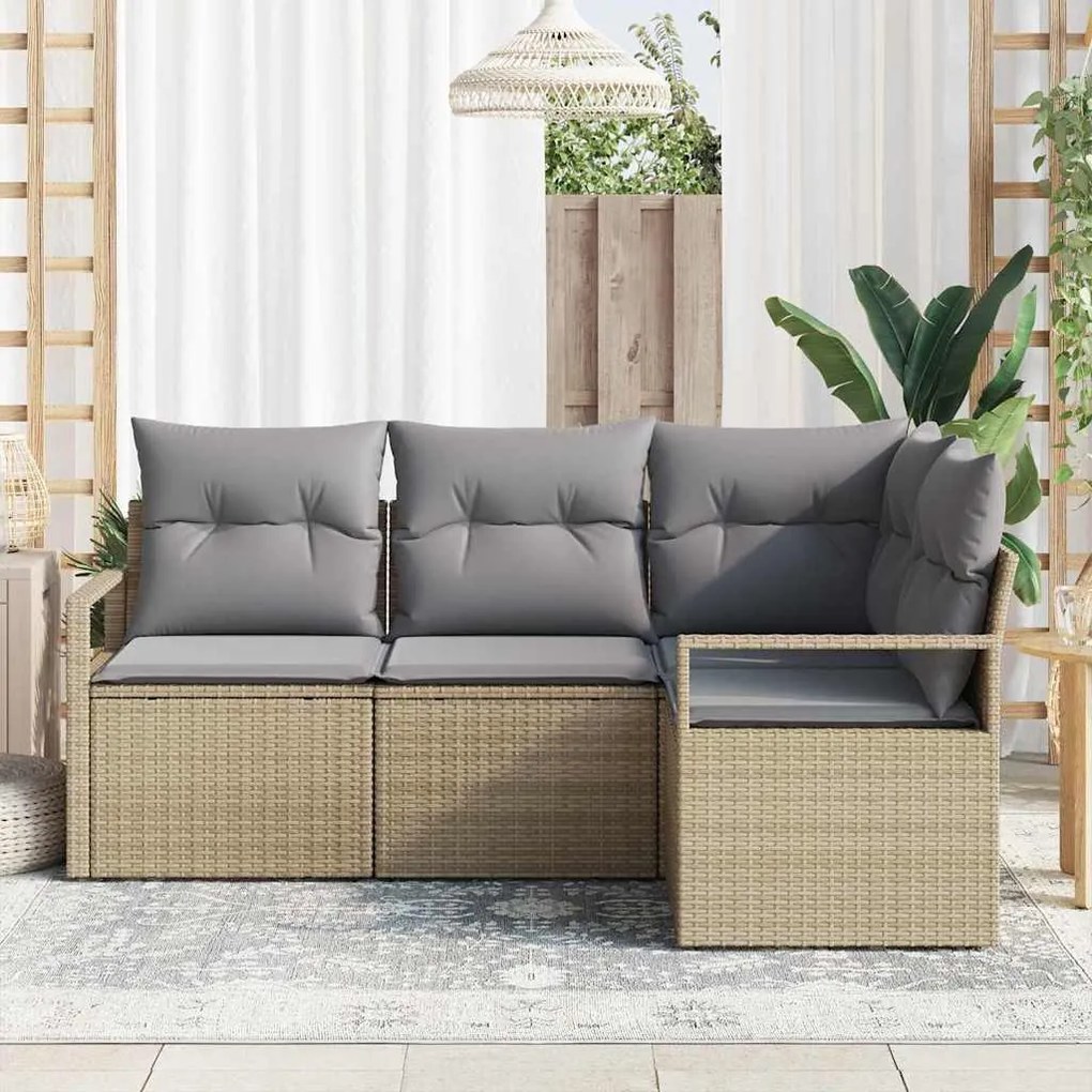 Conjunto de Sofá de Jardim com 4 Peças e Almofadas Bege