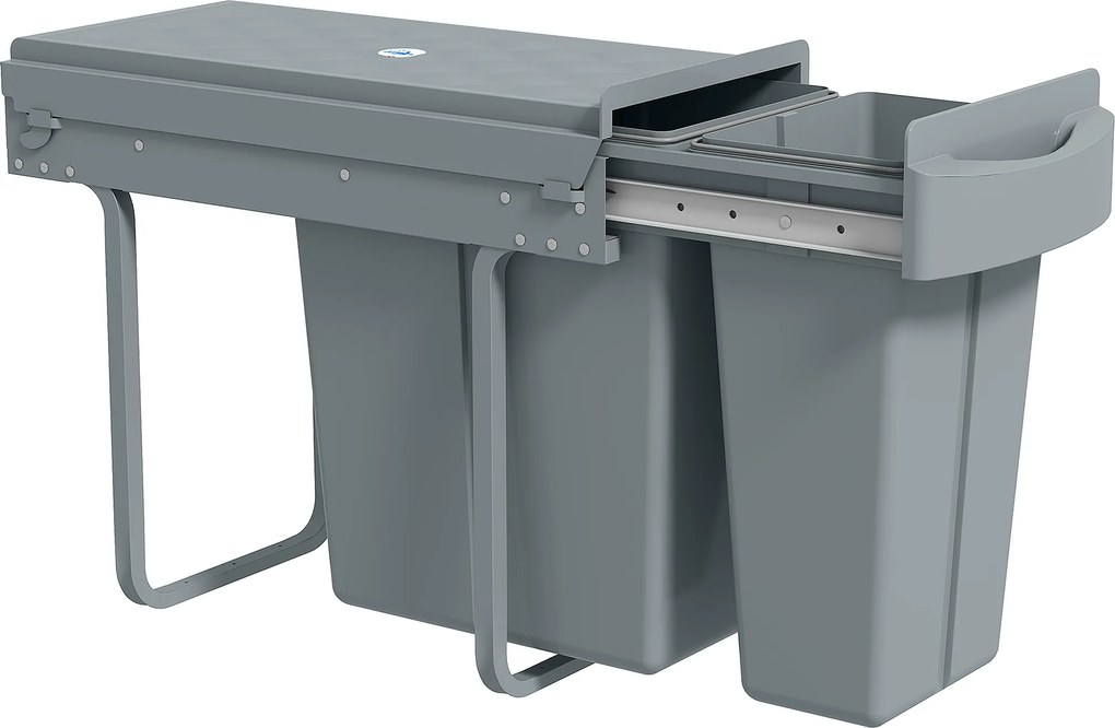 Balde do Lixo de Cozinha com 2 Contentores de Reciclagem Extraíveis 20L+10L 52x26x40,8 cm Cinzento