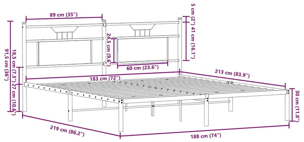 Estrutura de cama sem colchão 183x213 cm carvalho fumado