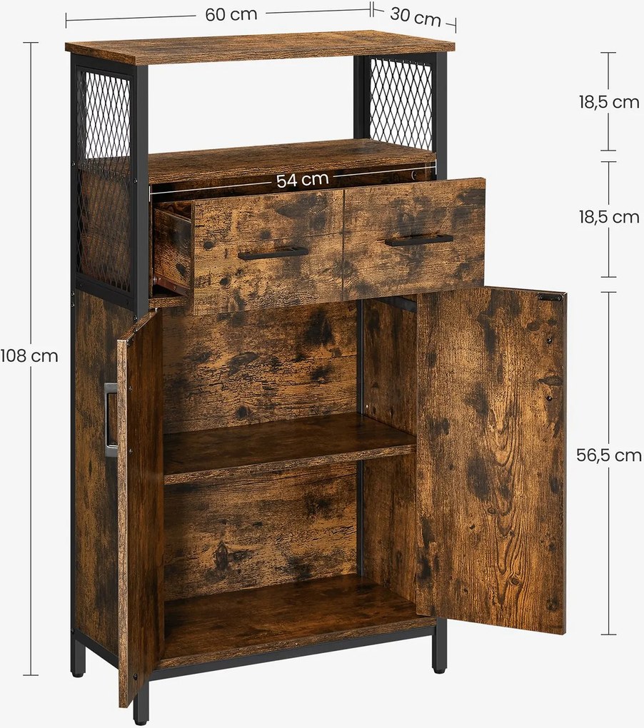 Armário de arrumação com gaveta 108 x 60 x 30 cm Castanho Vintage-Preto