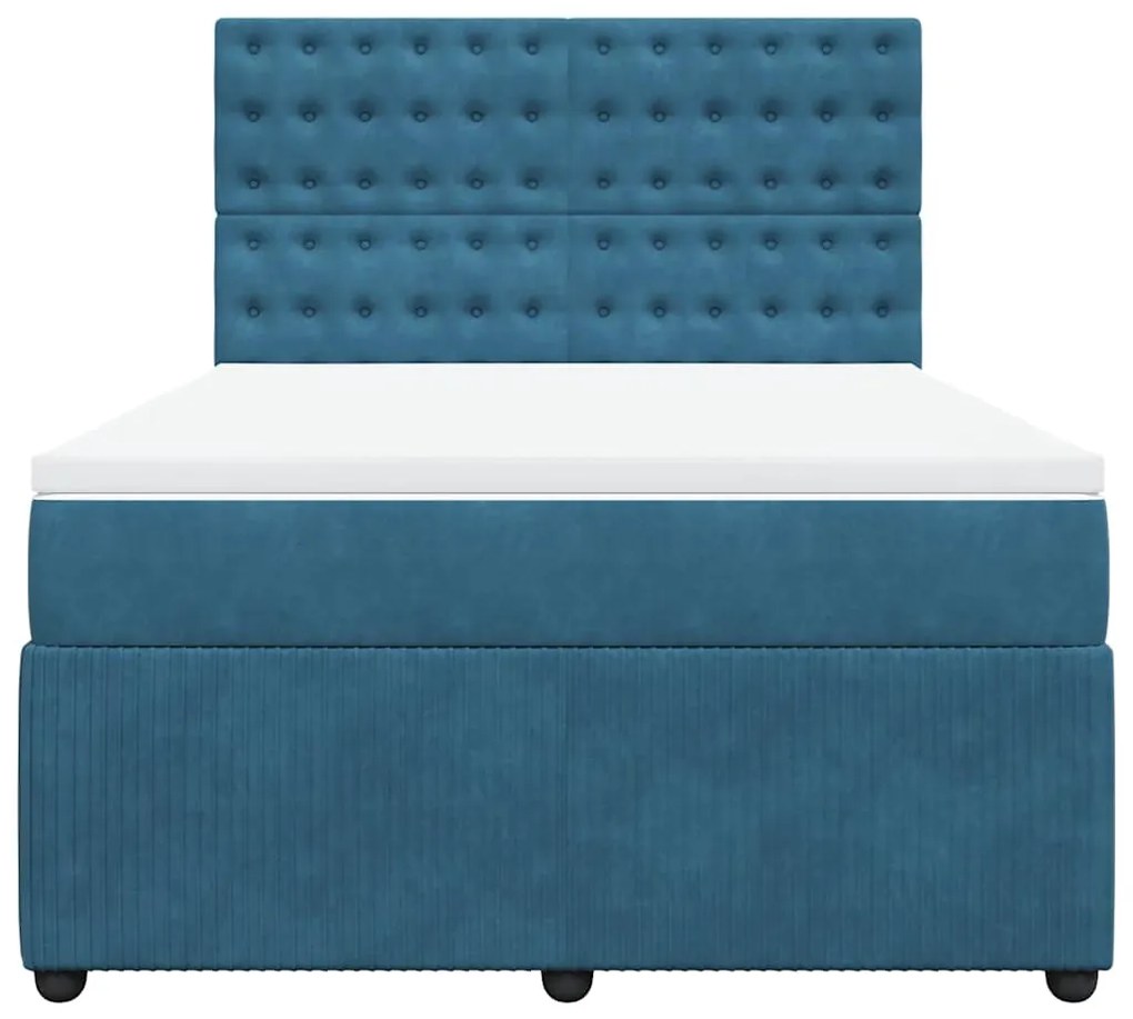 Cama boxspring com colchão 140x190 cm veludo azul