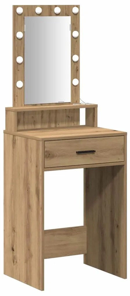 Mesa de Maquiagem vidaXL com Luzes LED Carvalho Artisan 50x41x140 cm