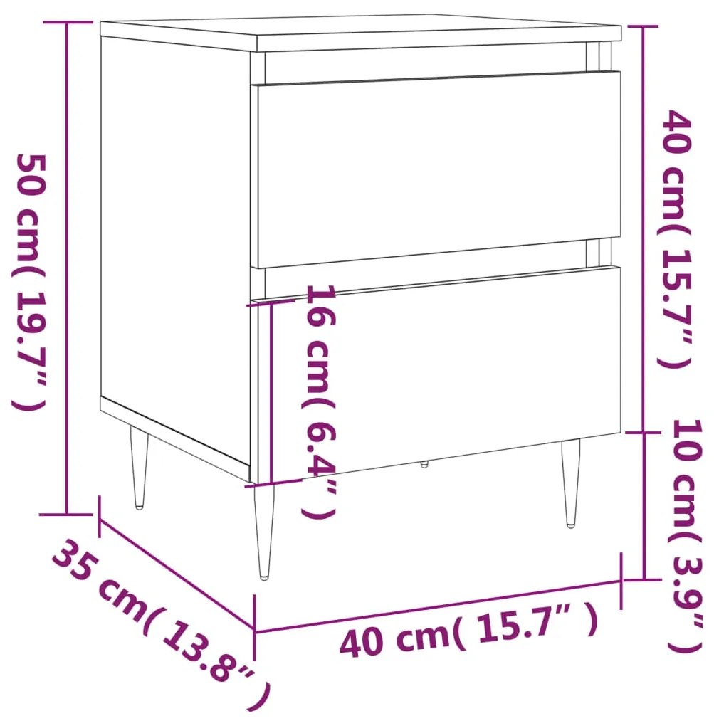 Mesa de cabeceira 2 pcs derivados de madeira branco brilhante