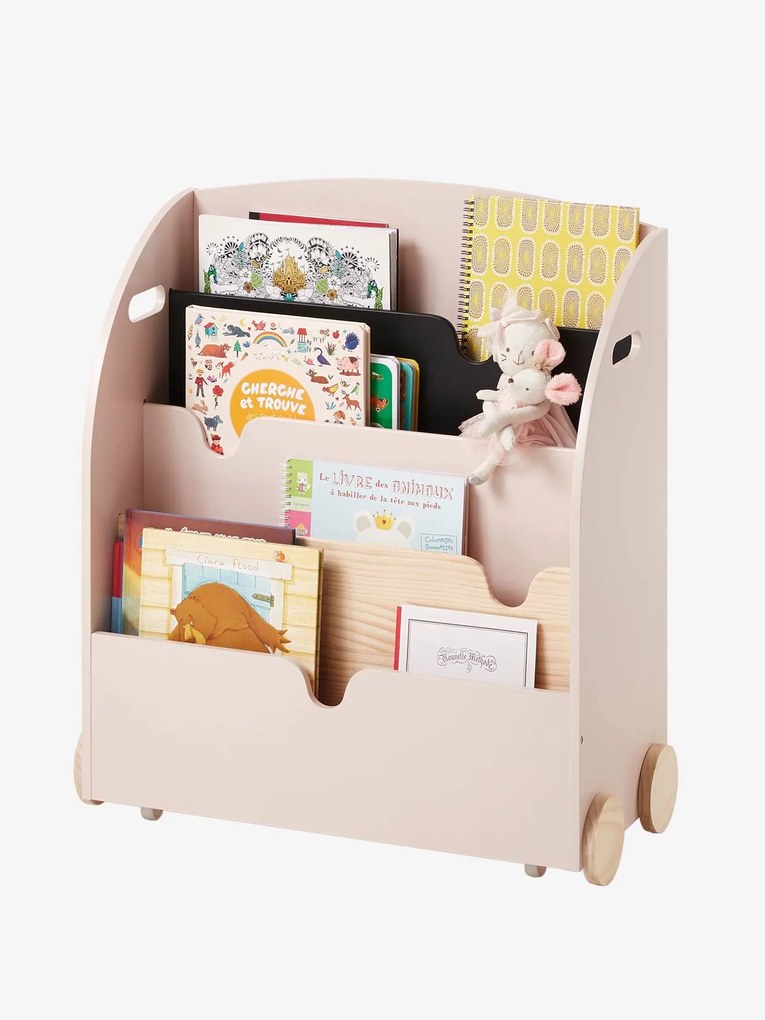 Estante para livros com rodas, linha School rosa medio liso