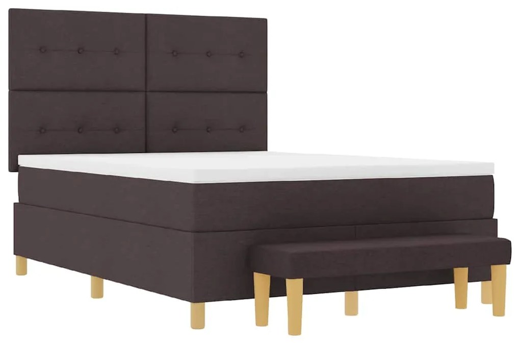 Cama Box com Colchão e Banco vidaXL Marrom Escuro 140x190 cm Tecido