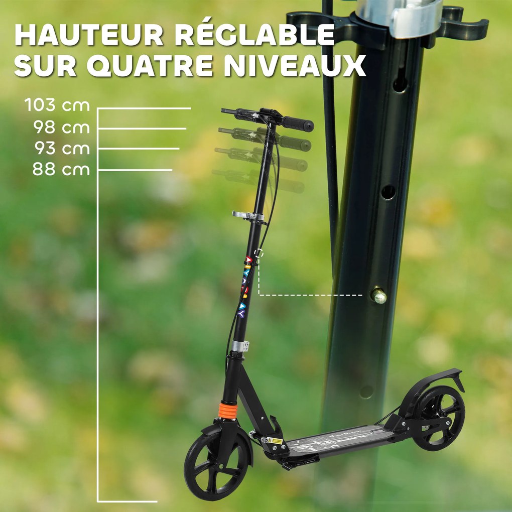 Trotinete infantil, patinete dobrável de 2 rodas, guiador com 4 posições de altura, 94 x 36 x 88-103 cm, preto