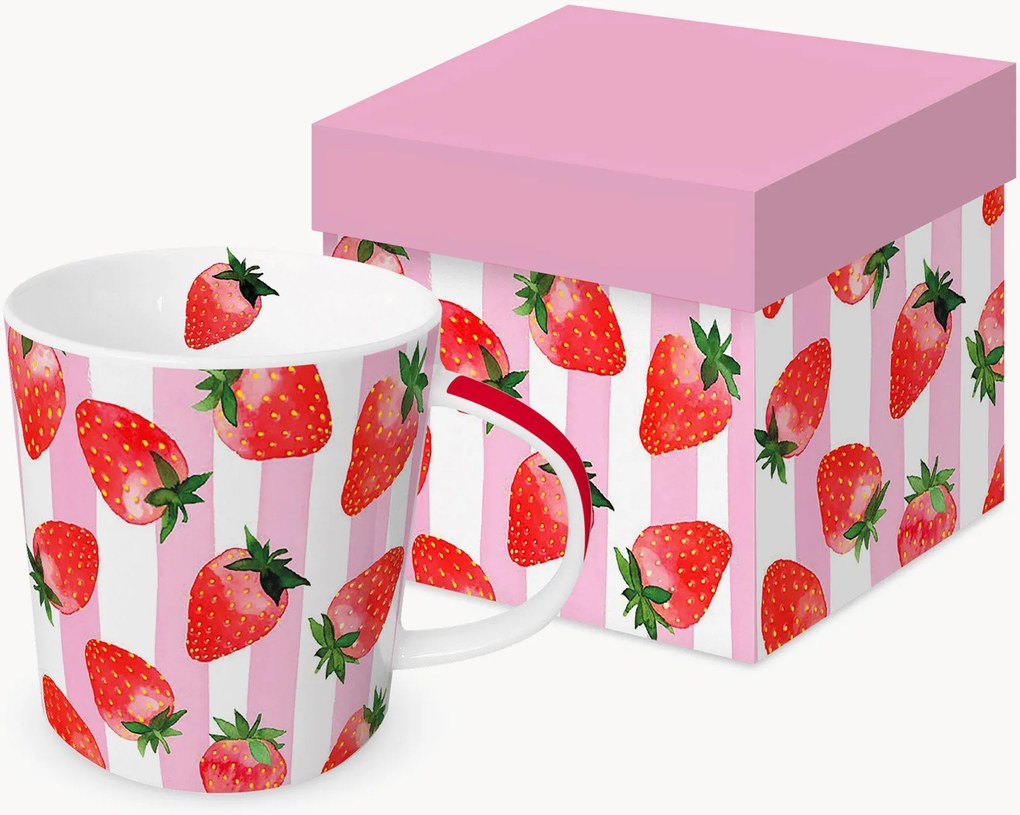 Caneca em porcelana new bone china Strawberry & Stripes