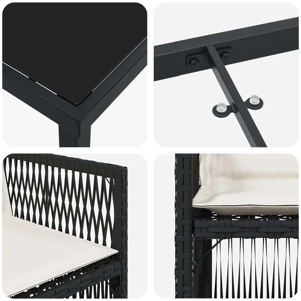 Conjunto de Jantar de 9 Peças vidaXL com Almofadas Rattan Preto