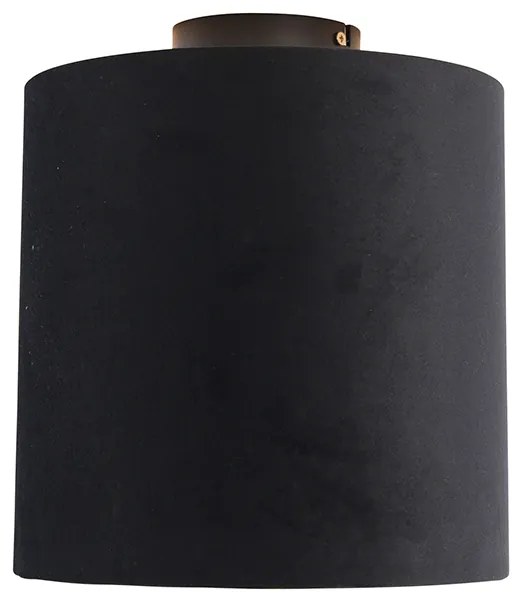 Candeeiro de teto com abajur de veludo preto e dourado 25 cm - Combi Preto Clássico / Antigo