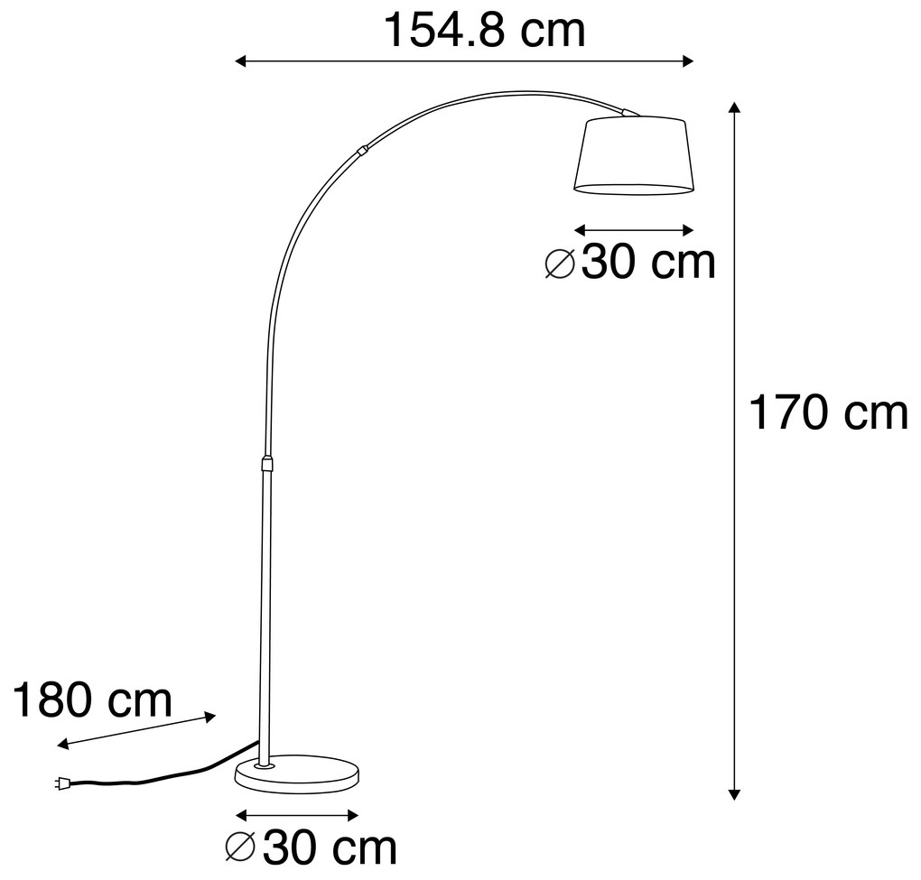 Candeeiro de Arco Inteligente Aço com Abajur de Tecido Branco incl. Wifi A60 - Arc Basic Moderno