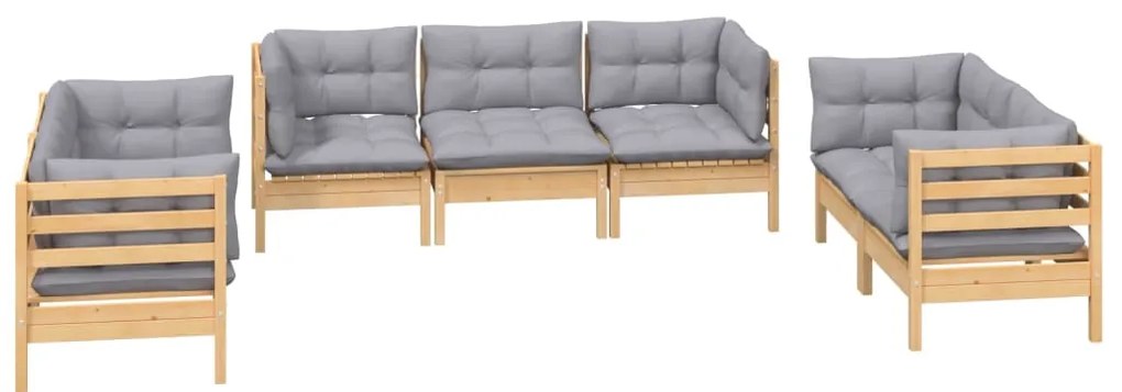 7pcs conjunto lounge de jardim c/ almofadões cinza pinho maciço