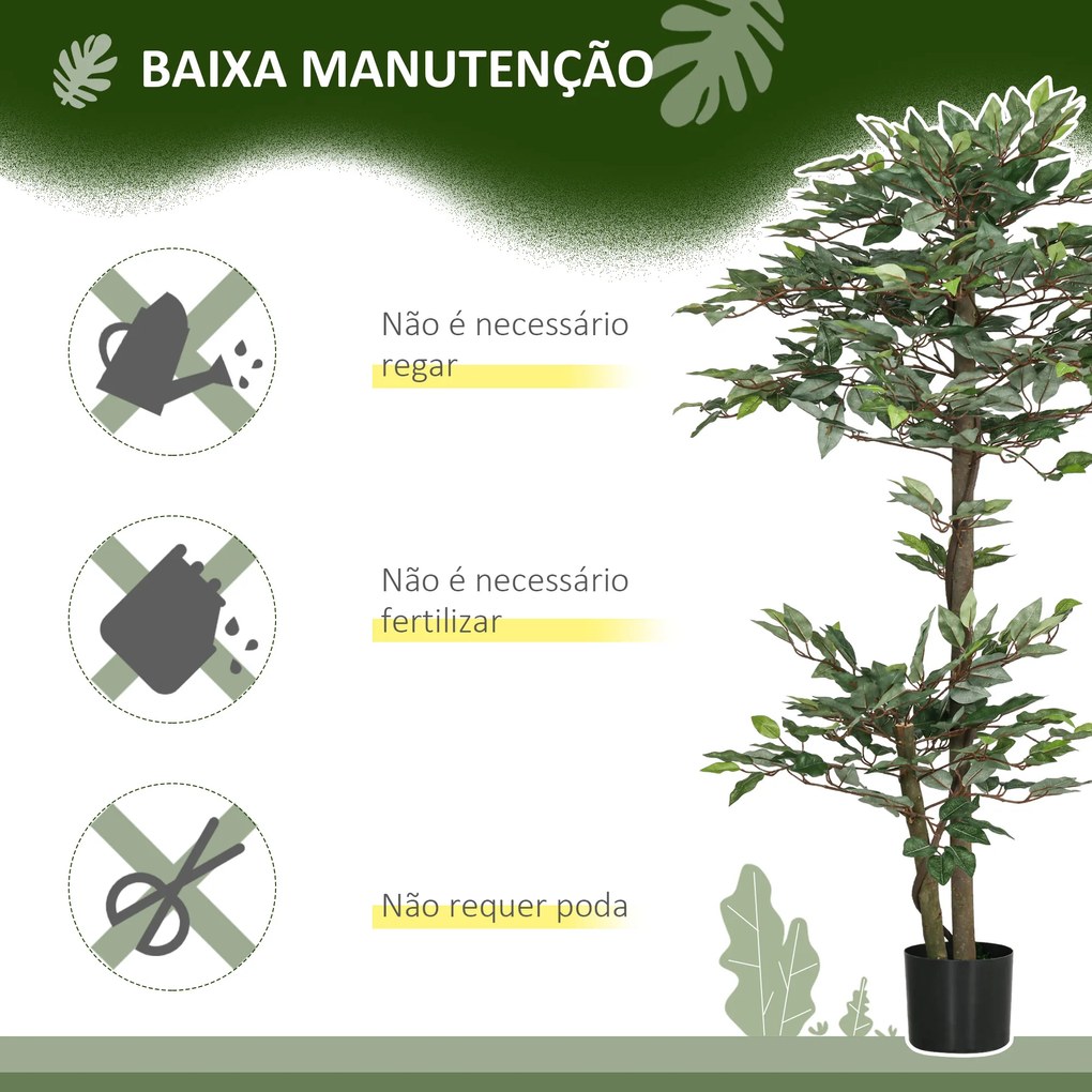 Planta Artificial Ficus 150 cm Planta Artificial com 1008 Folhas Musgo e Vaso para Exterior Casa Sala de Estar Escritório Verde