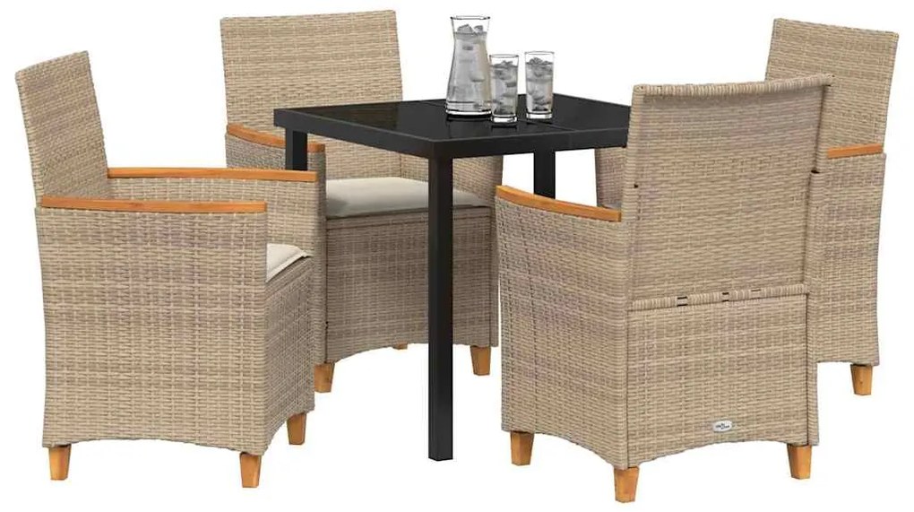 Conjunto de Jantar de Jardim com 5 Peças e Almofadas Bege em Poliratta