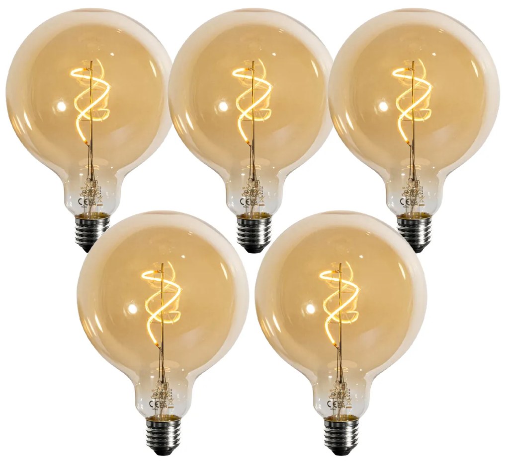 Conjunto de 5 Lâmpadas LED E27 Reguláveis Filamento Espiral G125 Dourado 4W 270LM 2200K