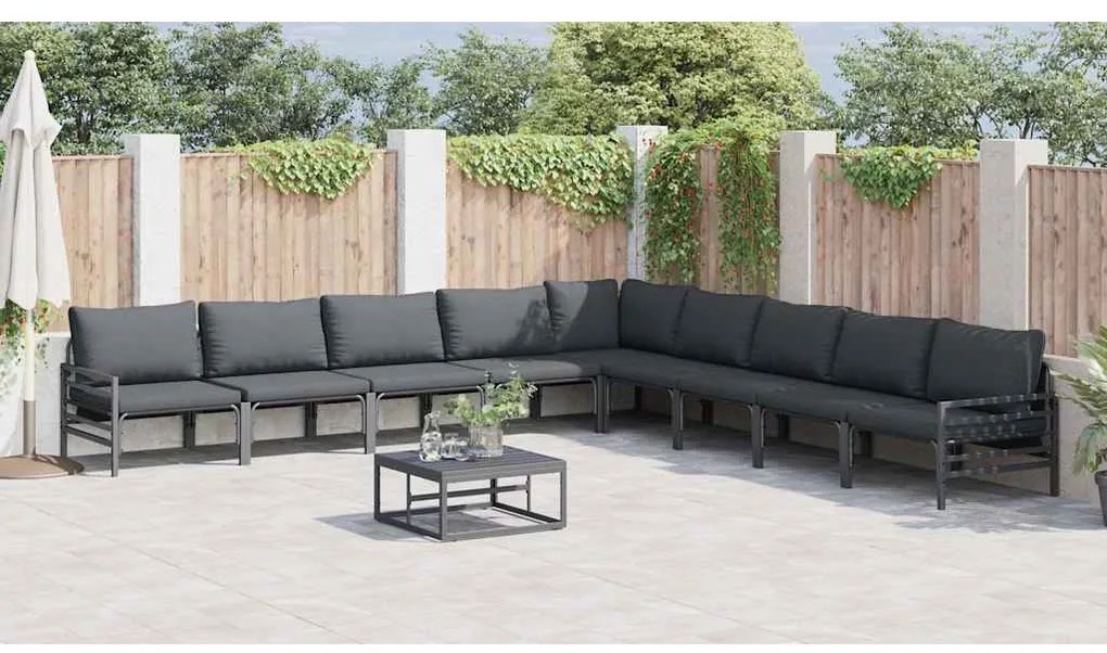 Conjunto de Sofá de Jardim 10 pcs Cinzento-escuro Aço