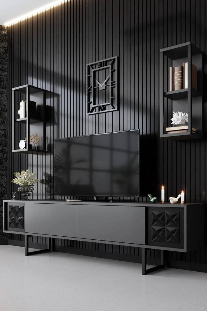 Conjunto de Mobiliário de Sala – Black Line Set – Antracite e Preto