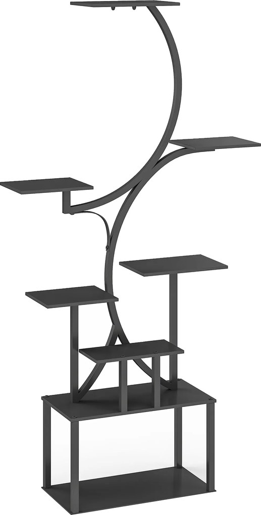 Outsunny Suporte para Plantas de 8 Níveis com Design em S para Interior e Exterior, em Metal, 74x26x158.5 cm, Preto  | Aosom Portugal