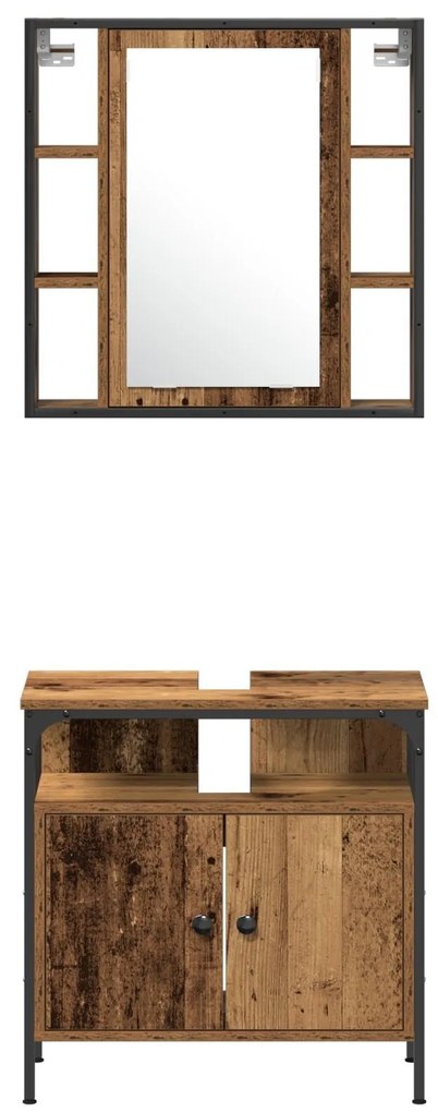 Conjunto de Móveis para Casa de Banho 3 Peças Madeira Velha