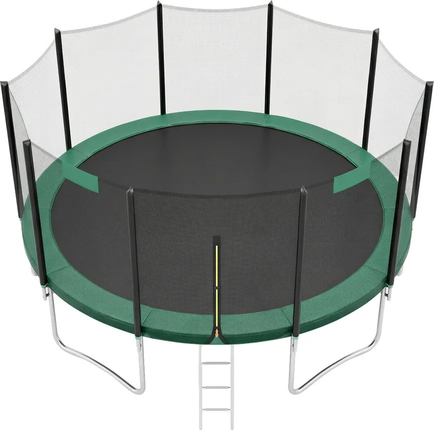 Trampolim de 427 cm, para crianças com rede de segurança e cobertura de borda e Escada Verde escuro