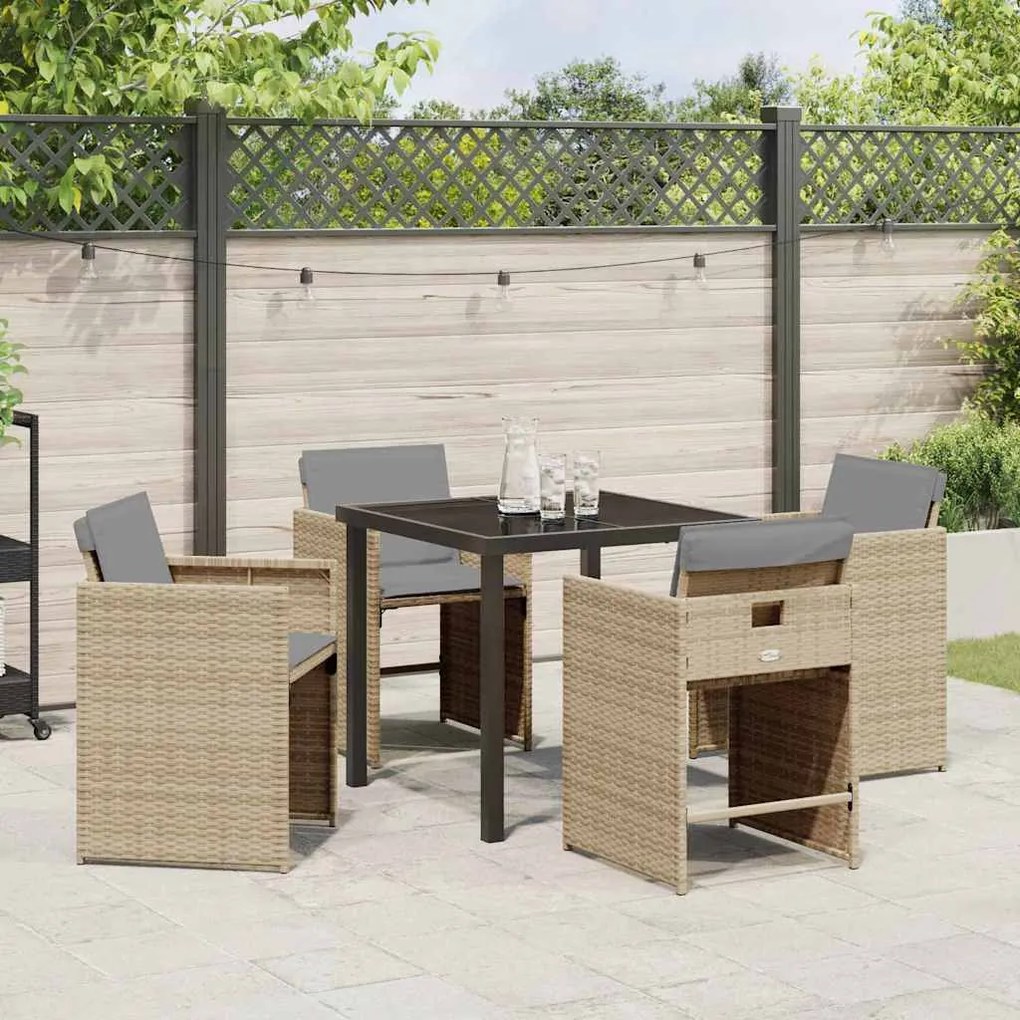Conjunto de Jantar de Jardim de 5 Peças com Almofadas em Rattan Sintét