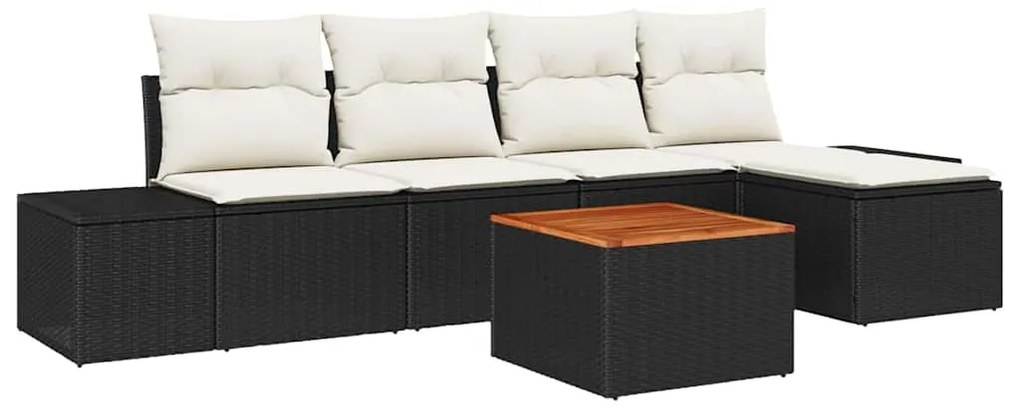 Conjunto de Sofá de Jardim 6 pcs Preto, branco