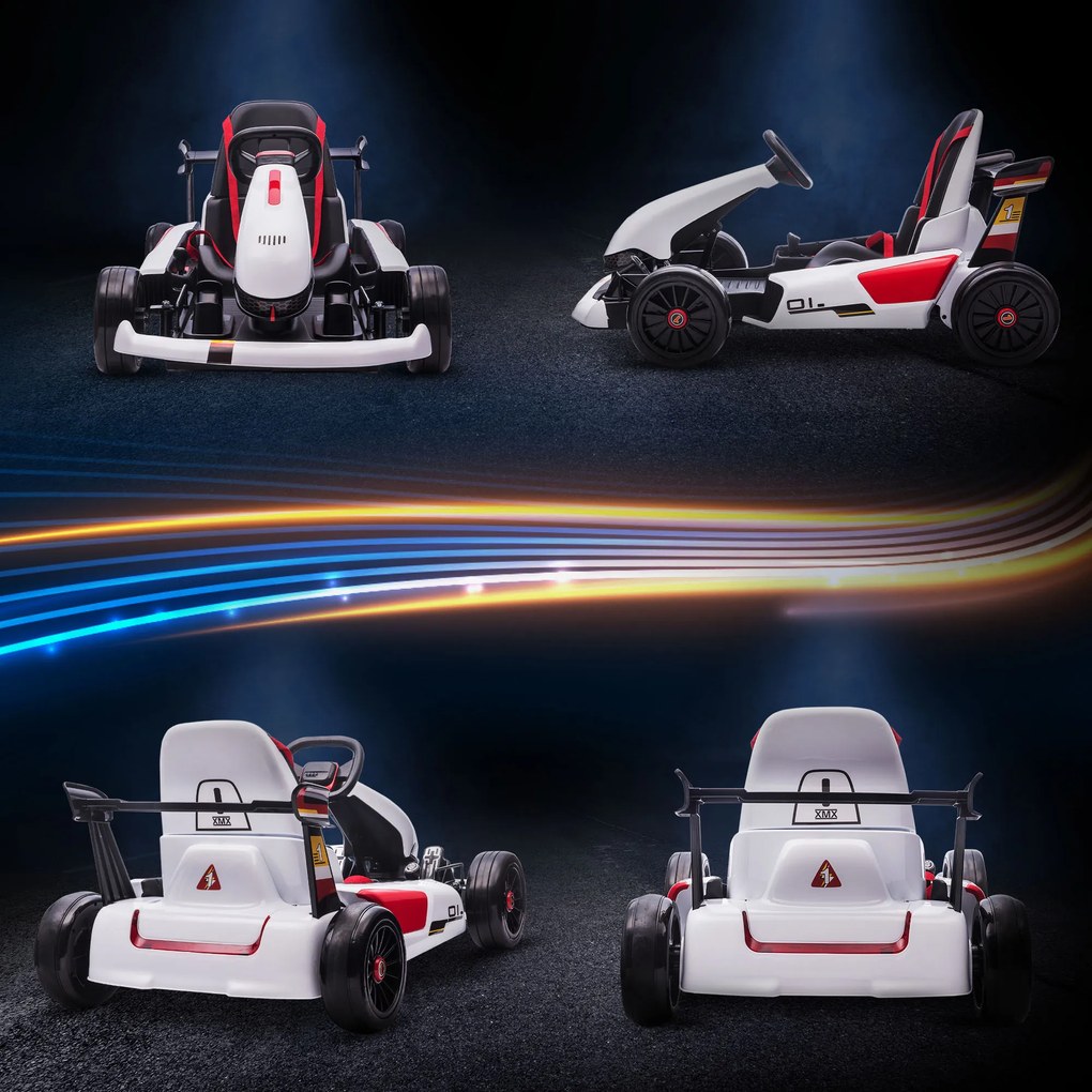 HOMCOM Kart Elétrico para Crianças de 4-8 Anos Go Kart Racing de Bateria 12V com Velocidade 3-6 km/h Controlo Remoto Música Buzina Carga Máxima 50kg 116x74x57,5cm Branco