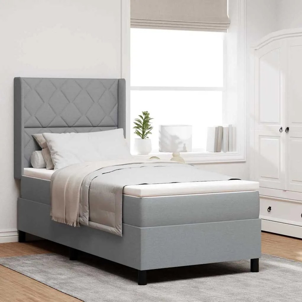 vidaXL Cama Box com Colchão Cinza Claro 90x200 cm em Tecido