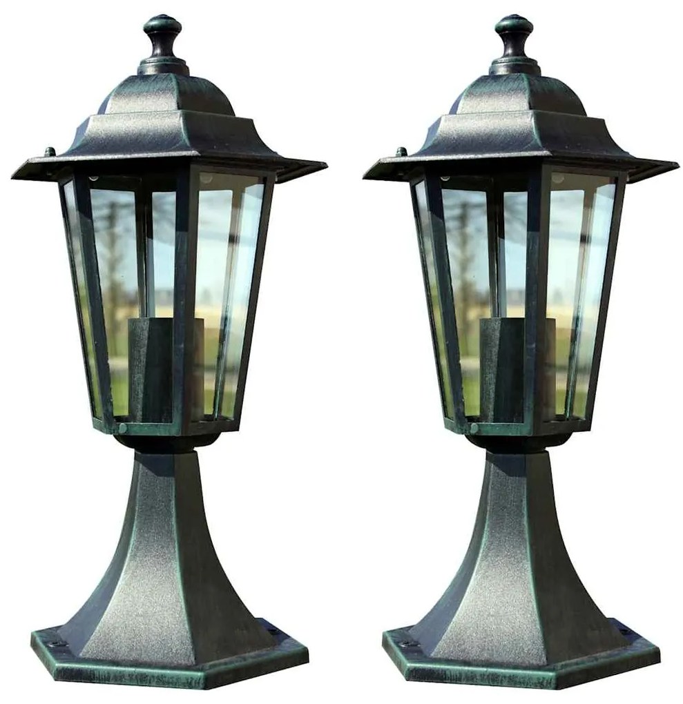 Candeeiros de jardim 2 pcs alumínio verde-escuro e preto