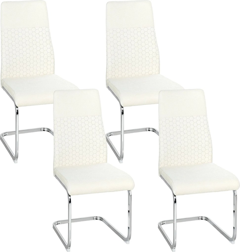 HOMCOM Conjunto de 4 Cadeiras de Sala de Jantar com Assento Acolchoado e Pés de Metal Cadeiras Cantilever Modernas 45x61x98 cm Creme | Aosom Portugal