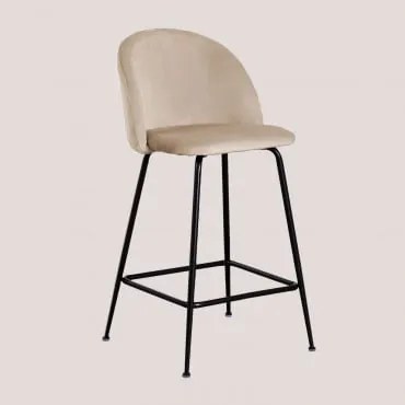 Banqueta Alta De Veludo Kana Design Preto & Castanho Trigo & ↑65 Cm - Sklum