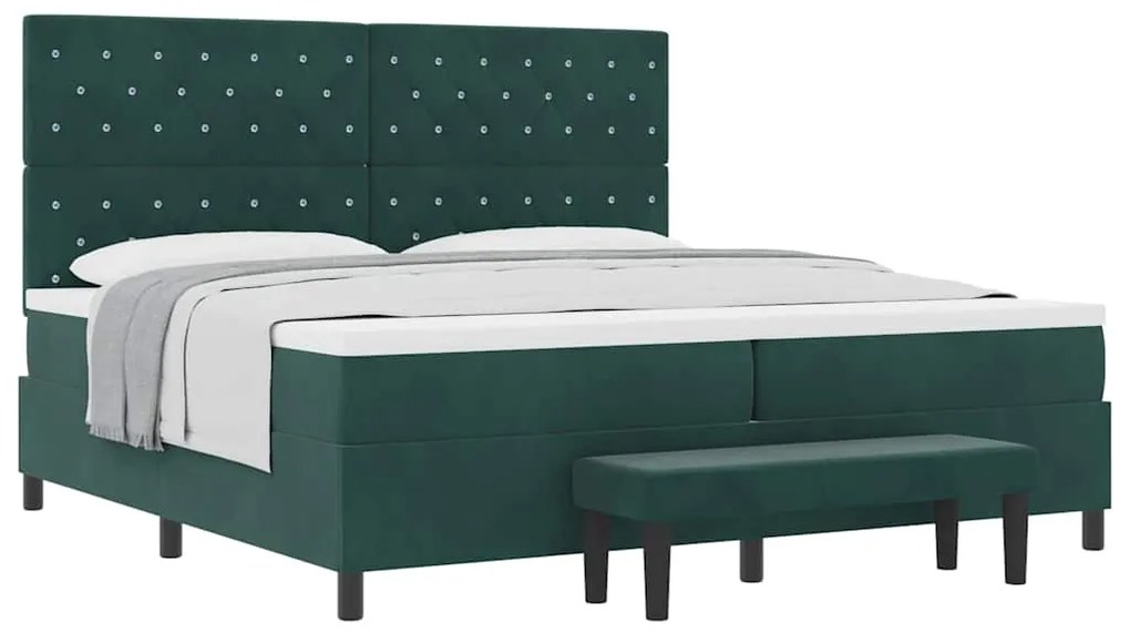 Cama Box Spring com Colchão &amp; Banco Verde Escuro 200x200 cm Veludo