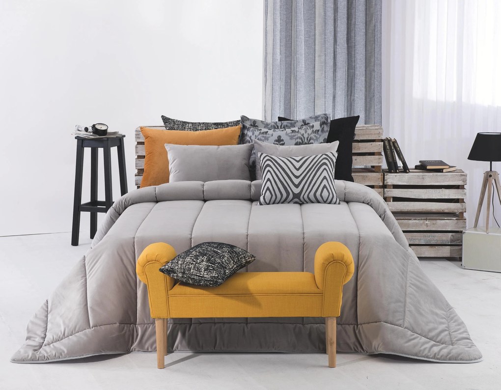 COLCHA EDREDOM - COLCHA VELOUR C/ ALMOFADAS DECORATIVAS 45x60 CM: Cinzento 1 Almofada cheia 45x60 cm a jogo