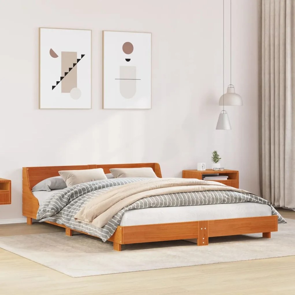 Cama sem colchão 160x200 cm madeira pinho maciço castanho-mel