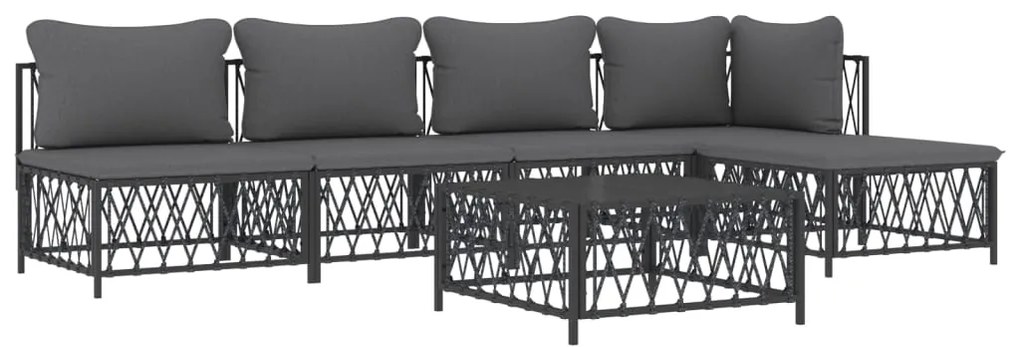 6 pcs conjunto lounge de jardim com almofadões aço antracite