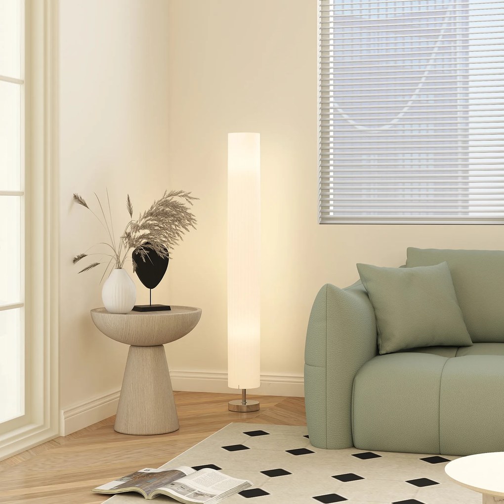 Candeeiro de pé moderno em coluna com luz suave, 40 W, 14 L x 14 L x 120 A cm, aço inoxidável branco
