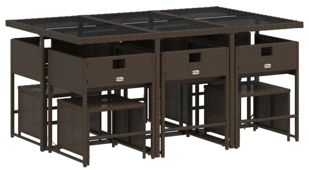 11 pcs conjunto jantar p/ jardim c/ almofadões vime PE castanho