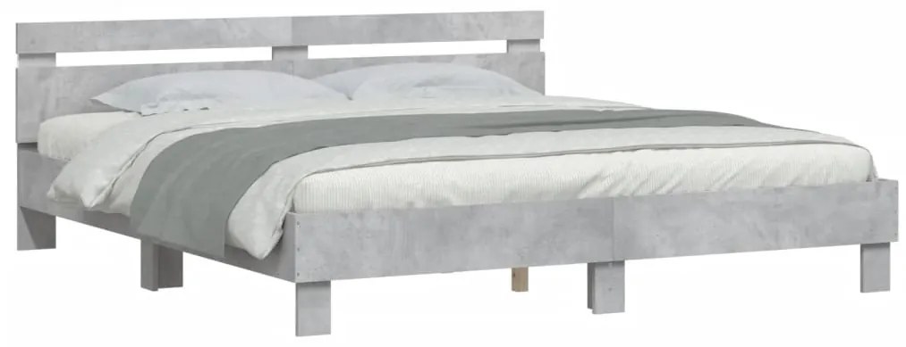 Estrutura cama cabeceira e luzes LED 160x200cm cinzento cimento