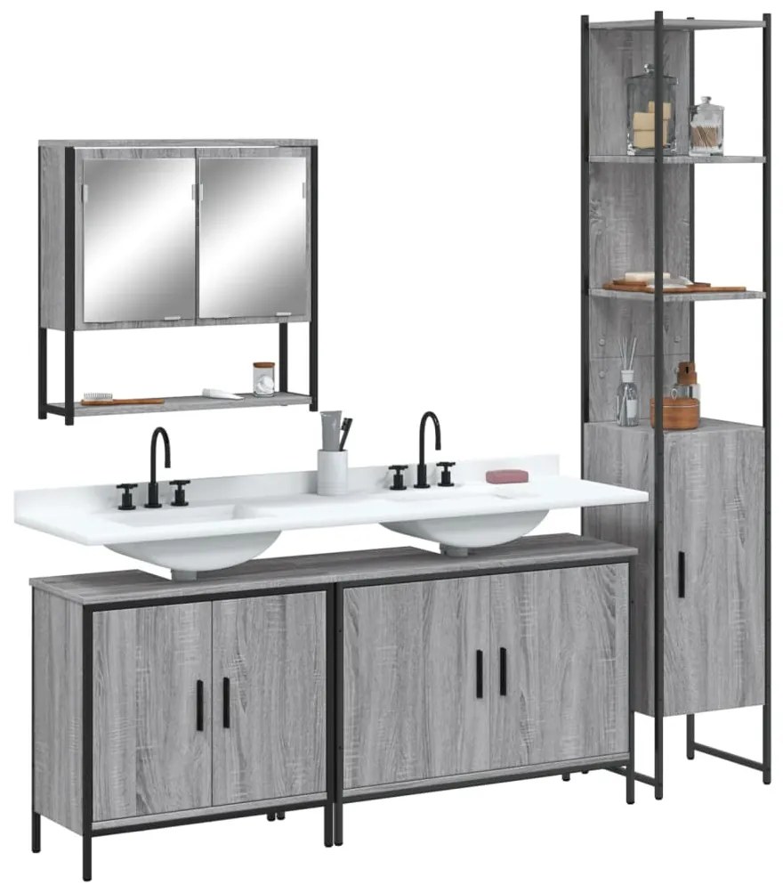 vidaXL 4 pcs Conjunto móveis casa de banho madeira proc. cinza sonoma