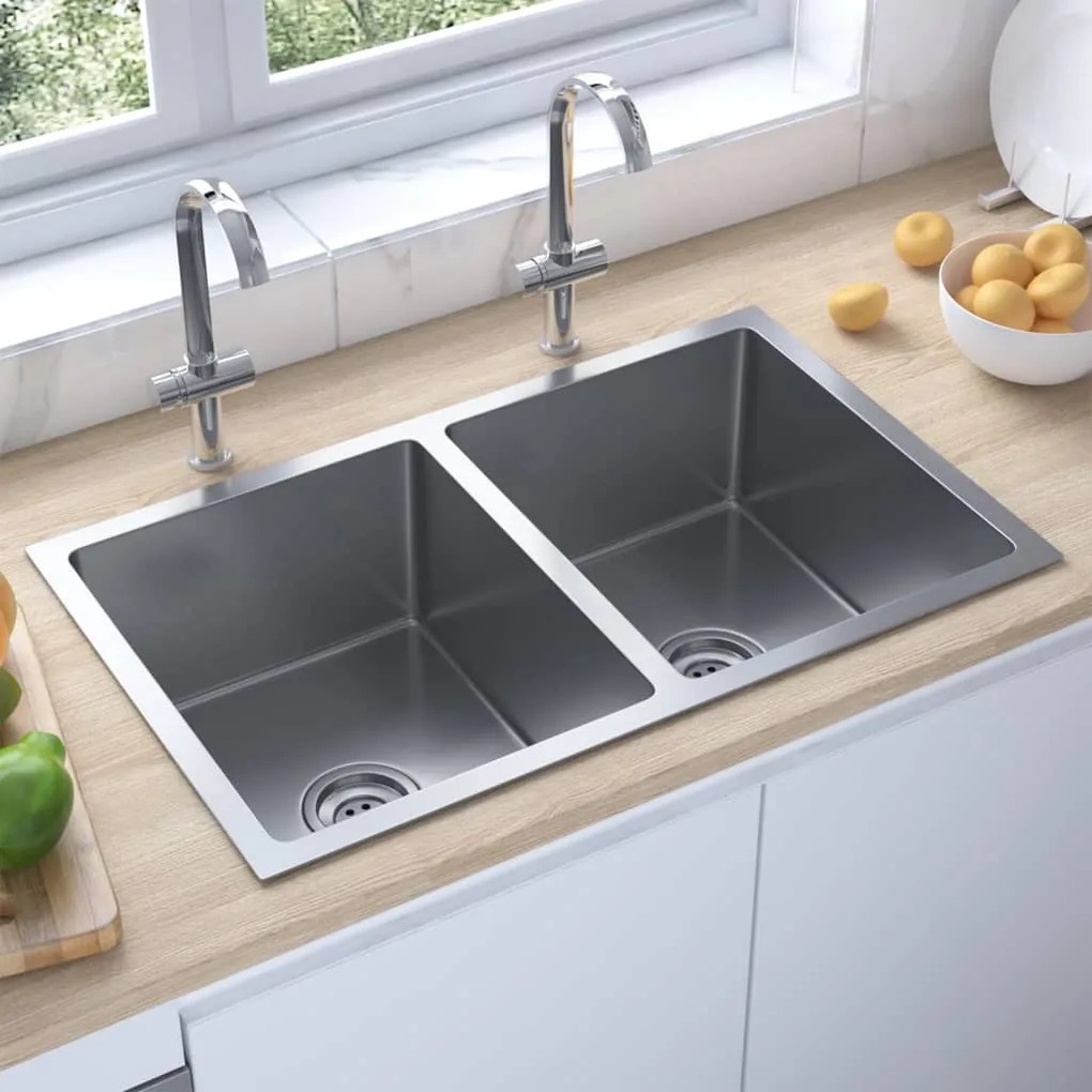 3072538 vidaXL Lava-louça de cozinha artesanal aço inoxidável