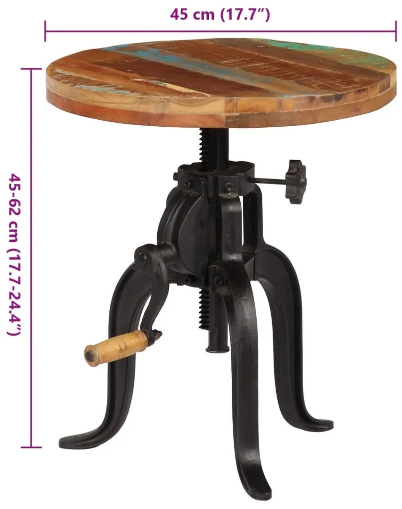 Mesa de apoio 45x (45-62) cm madeira recuperada e ferro fundido