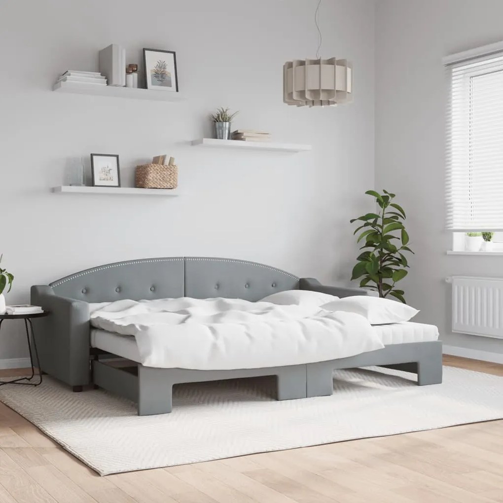 vidaXL Sofá-cama c/ gavetão e colchões 80x200 cm tecido cinzento-claro