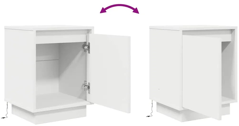 Mesas cabeceira c/ luzes LED 2 pcs 38x34x50 cm branco
