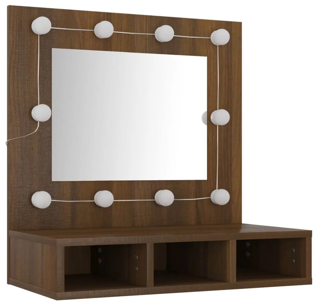 Armário espelhado com LED 60x31,5x62 cm carvalho castanho