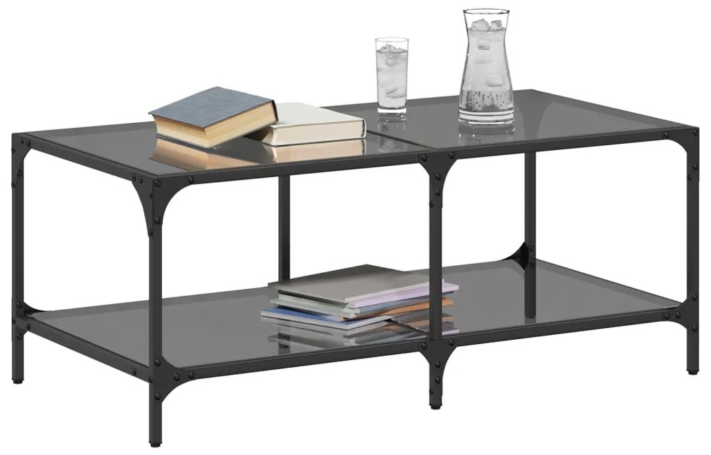 Mesa de centro com topo em vidro preto 98,5x50x40 cm aço