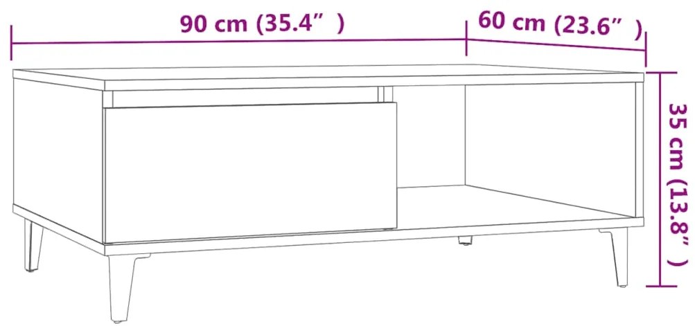 Mesa de centro 90x60x35 cm derivados madeira cinzento cimento