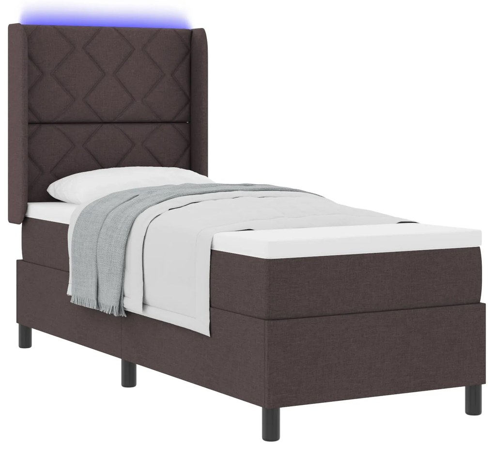 Cama Box Spring vidaXL com Colchão e LED Marrom Escuro 90x190 cm Tecid